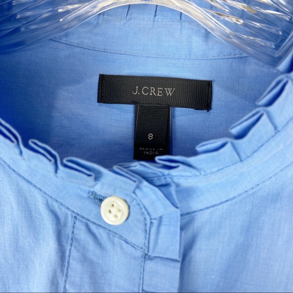 J CREW ll Blue Button Down Ruffle Long Sleeve sz 8 - Picture 3 of 8